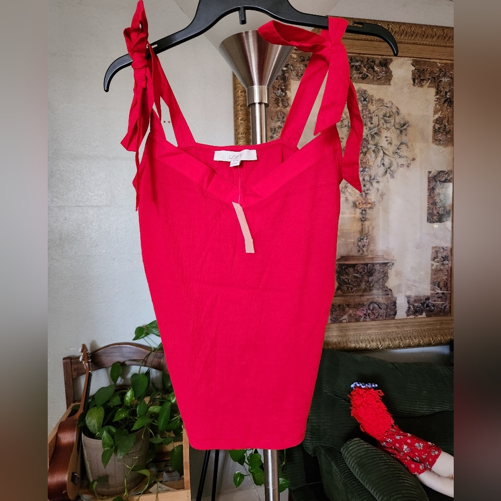 LOFT | Tie Strap Mixed Media Top NWT Medium